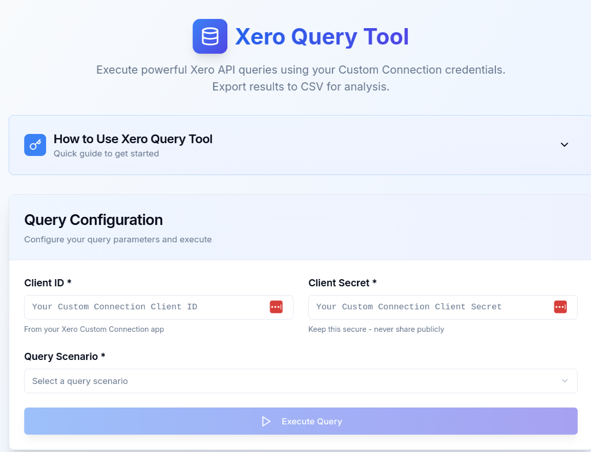 Screenshot of the xero query tool