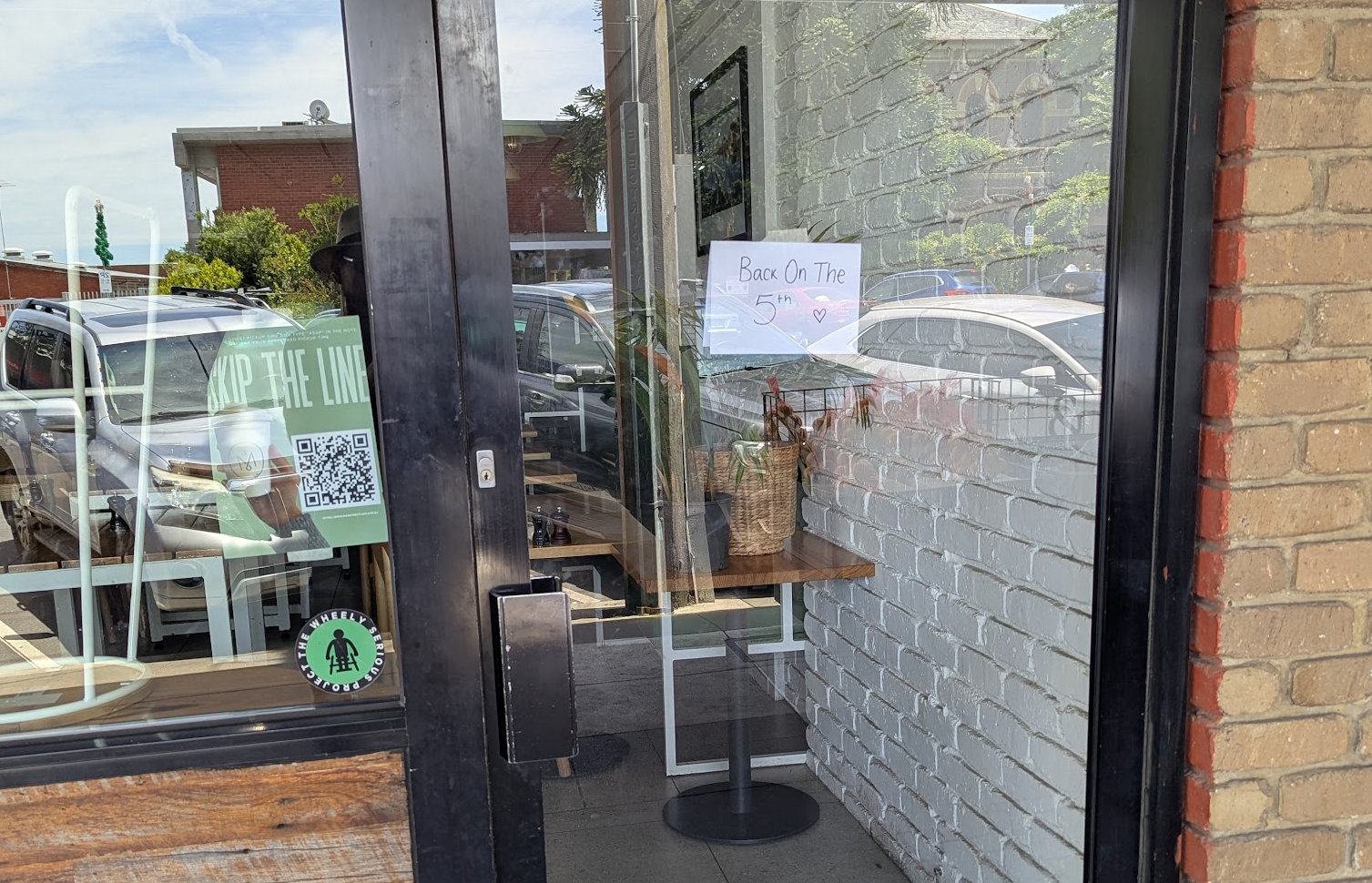 Closed till the 5th sign on business window